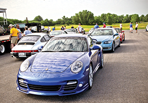 Cars line up at the track